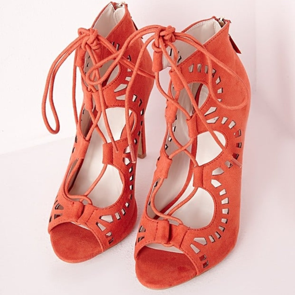 MISSGUIDED Laser Cut Heeled Sandals Orange US 10